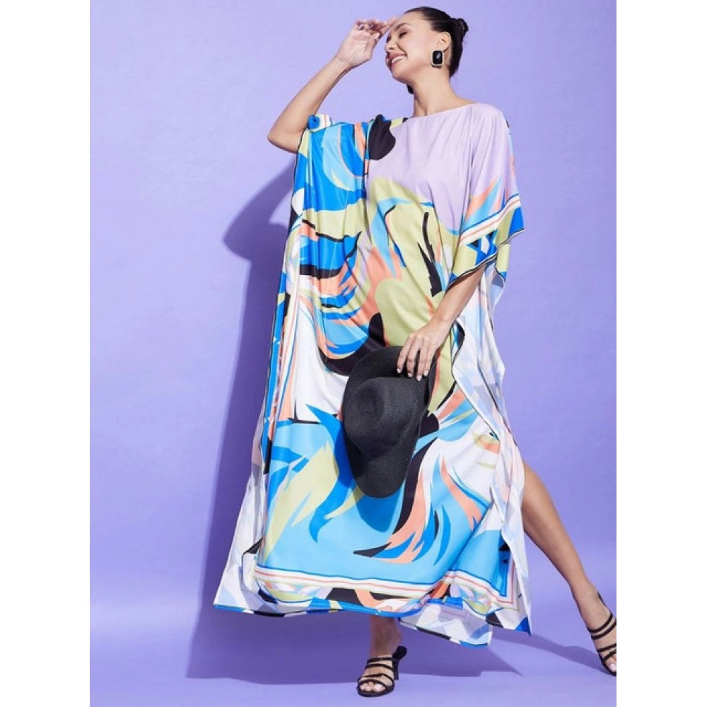 Snuggle Spot Women's Satin Colour Blocking Kaftan Dress (Multicolor)
