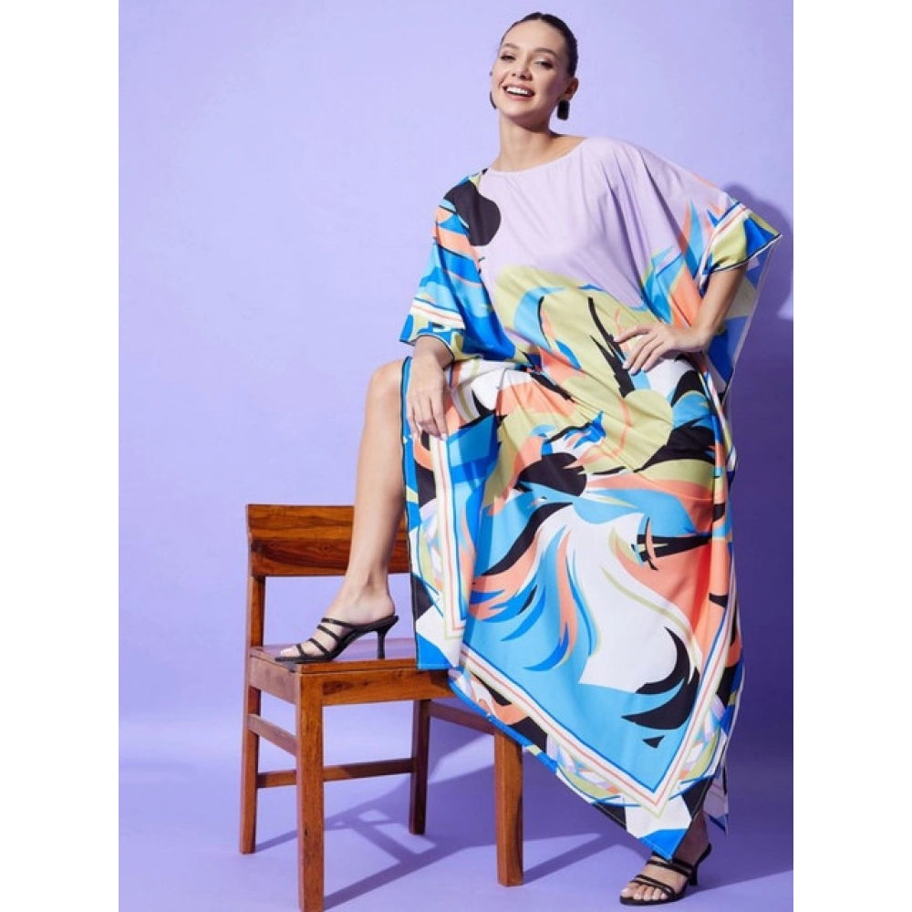 Snuggle Spot Women's Satin Colour Blocking Kaftan Dress (Multicolor)