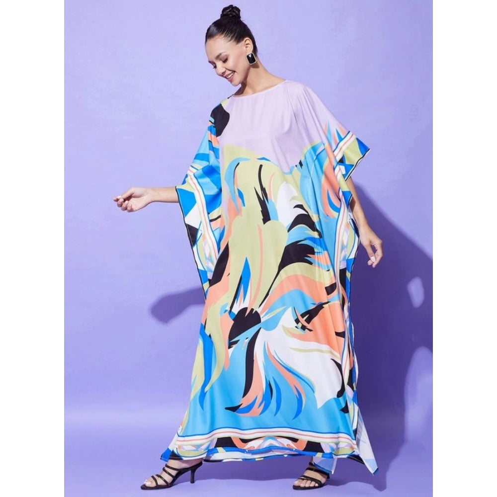 Snuggle Spot Women's Satin Colour Blocking Kaftan Dress (Multicolor)