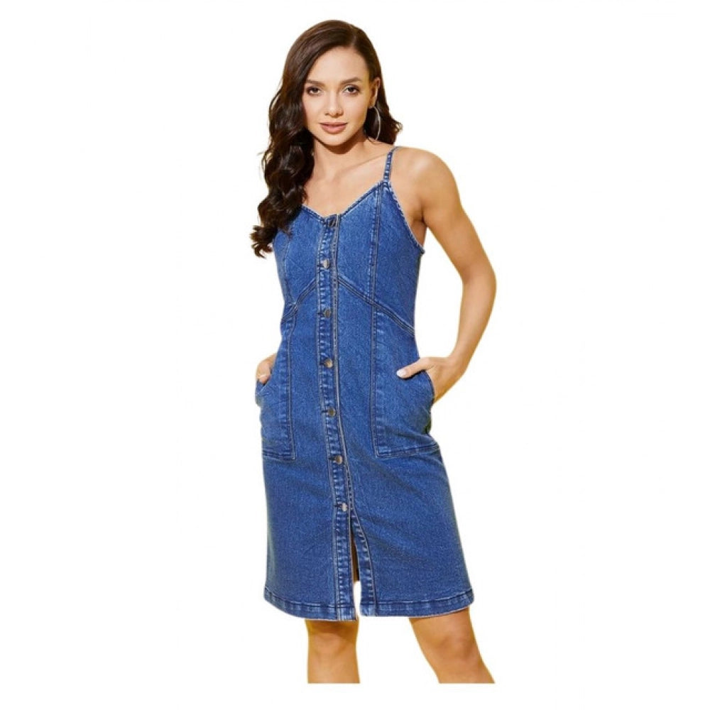 Snuggle Spot Women's Denim Washed Shoulder Straps Dress (Blue)