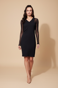 Snuggle Spot Women's Polyester And Net Solid Long Sleeves Dress (Black)
