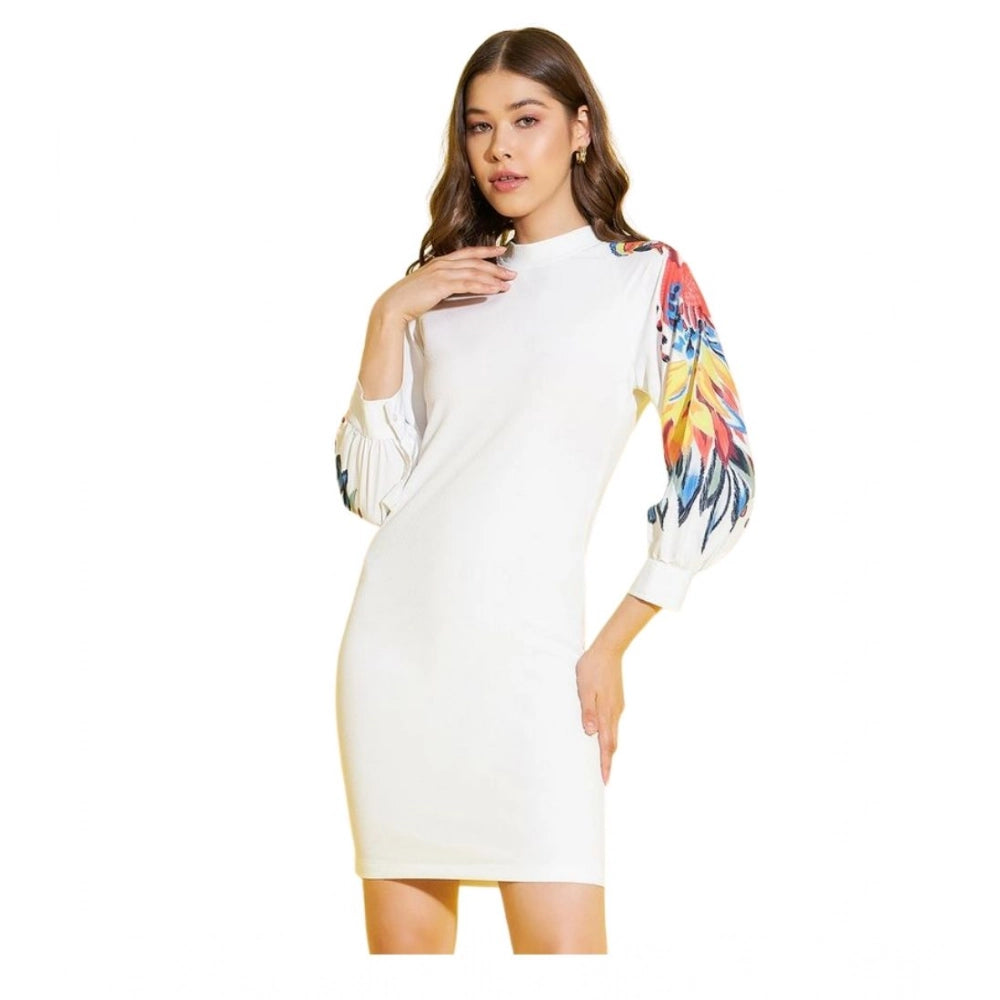 Snuggle Spot Women's Polyester Lycra Printed Long Sleeve Dress (Multicolor)