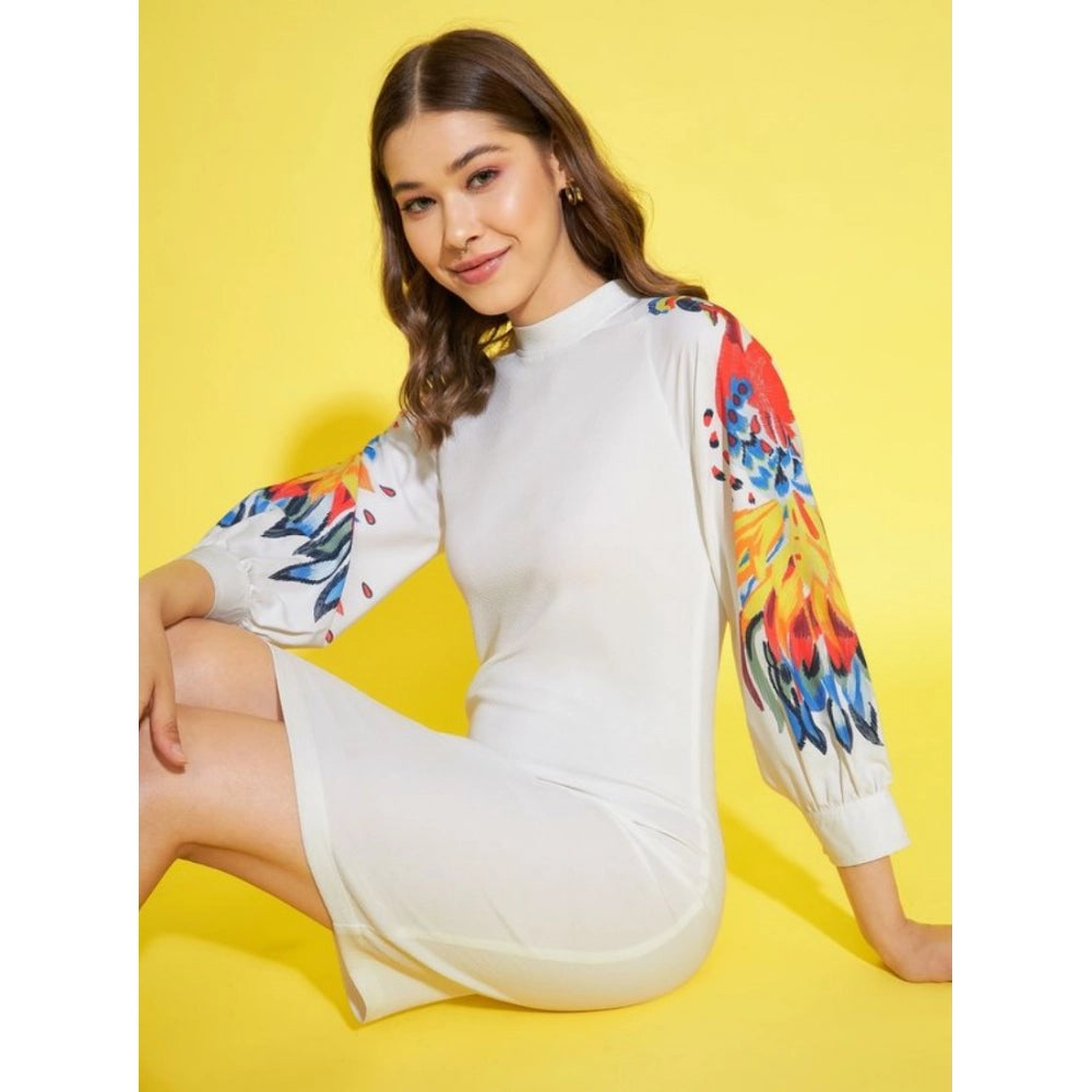 Snuggle Spot Women's Polyester Lycra Printed Long Sleeve Dress (Multicolor)