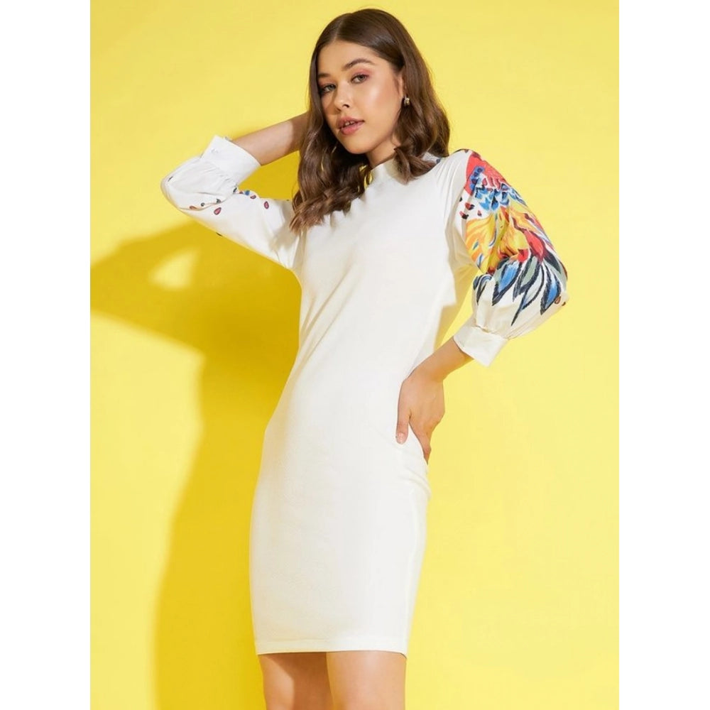 Snuggle Spot Women's Polyester Lycra Printed Long Sleeve Dress (Multicolor)