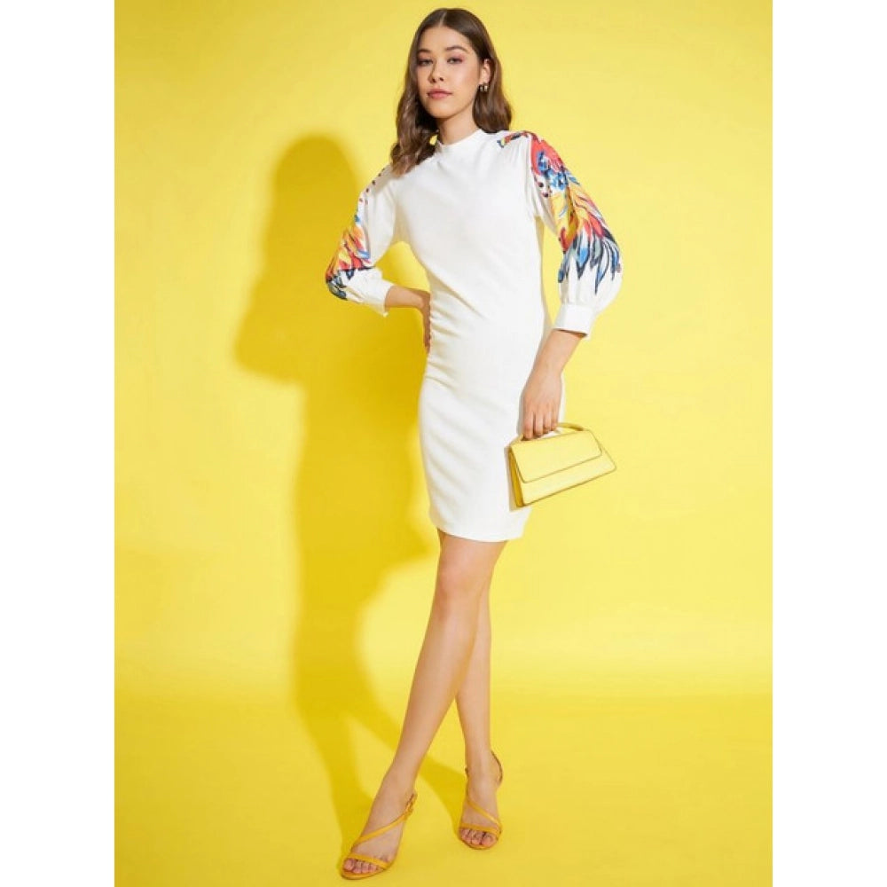 Snuggle Spot Women's Polyester Lycra Printed Long Sleeve Dress (Multicolor)