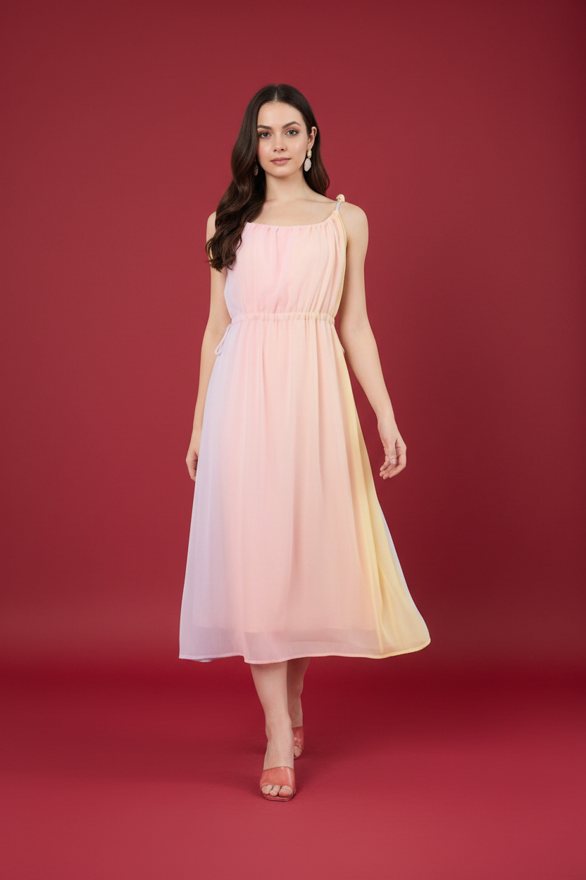 Snuggle Spot Women's Georgette Ombre Sleeveless Dress (Peach)
