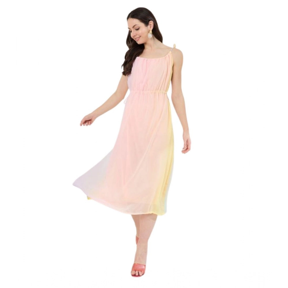 Snuggle Spot Women's Georgette Ombre Sleeveless Dress (Peach)