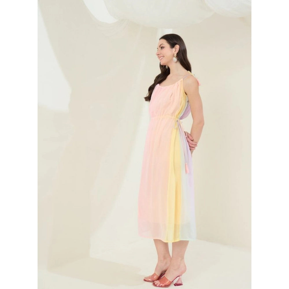 Snuggle Spot Women's Georgette Ombre Sleeveless Dress (Peach)
