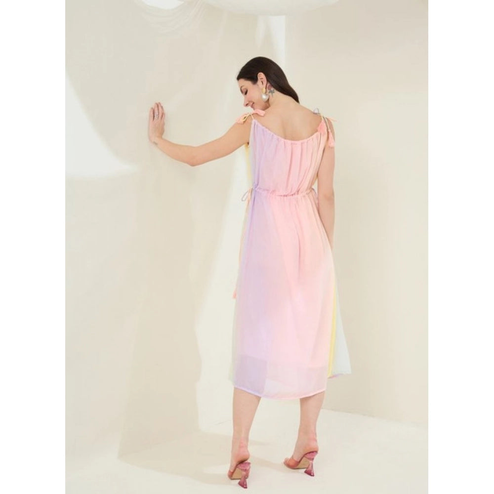 Snuggle Spot Women's Georgette Ombre Sleeveless Dress (Peach)