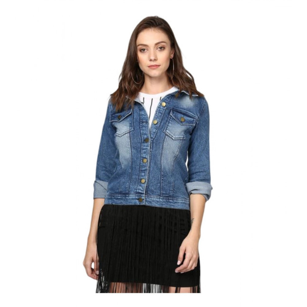 Snuggle Spot Women's Denim Washed Long Sleeves Jacket (Blue)