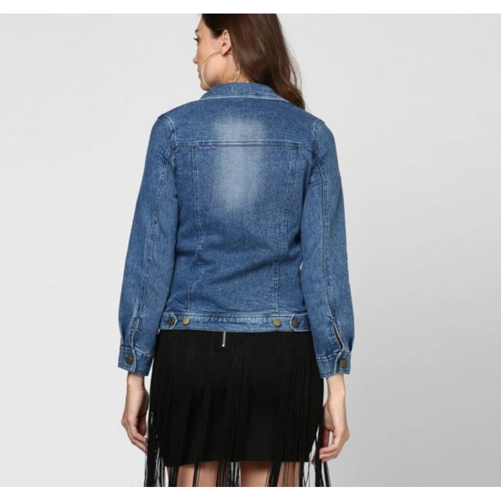 Snuggle Spot Women's Denim Washed Long Sleeves Jacket (Blue)