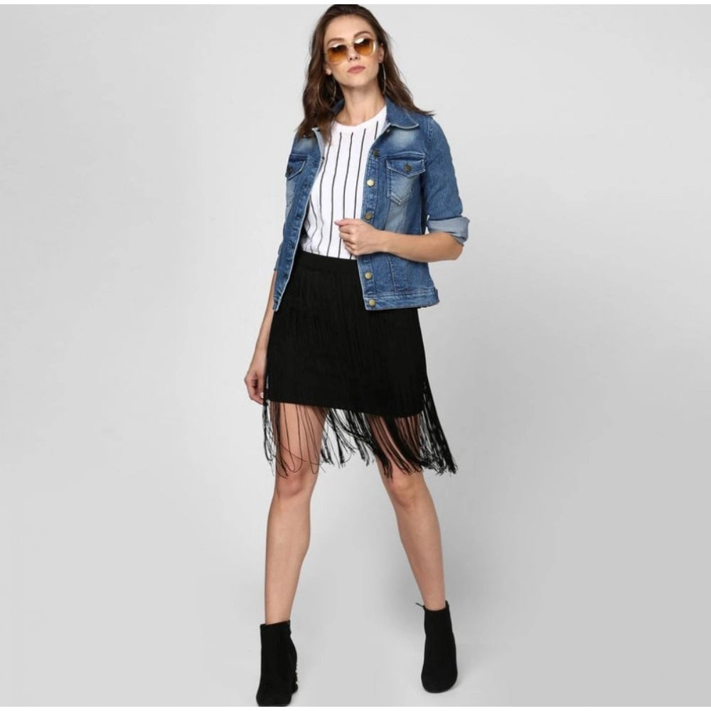 Snuggle Spot Women's Denim Washed Long Sleeves Jacket (Blue)