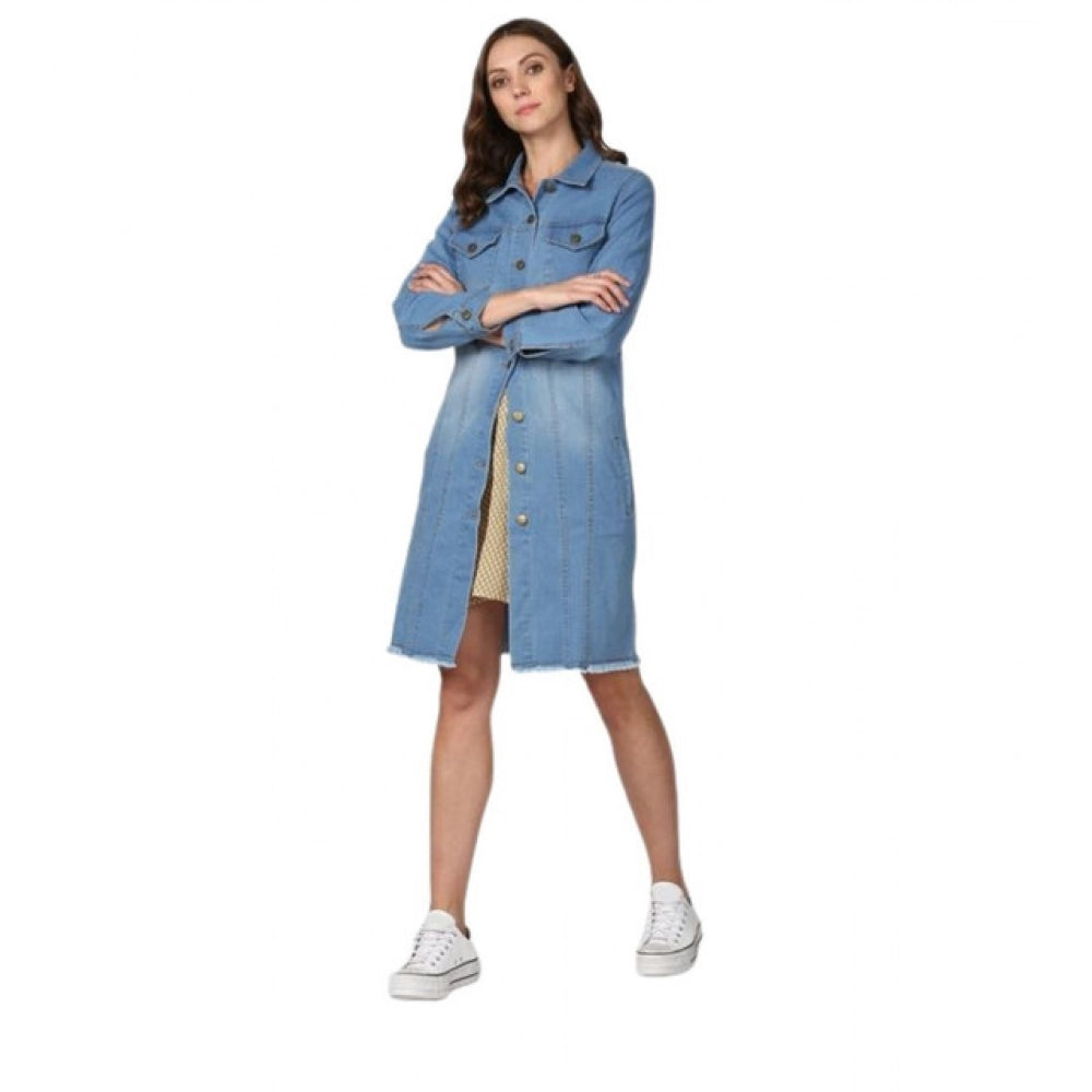 Snuggle Spot Women's Denim Washed Long Sleeves Jacket (Blue)