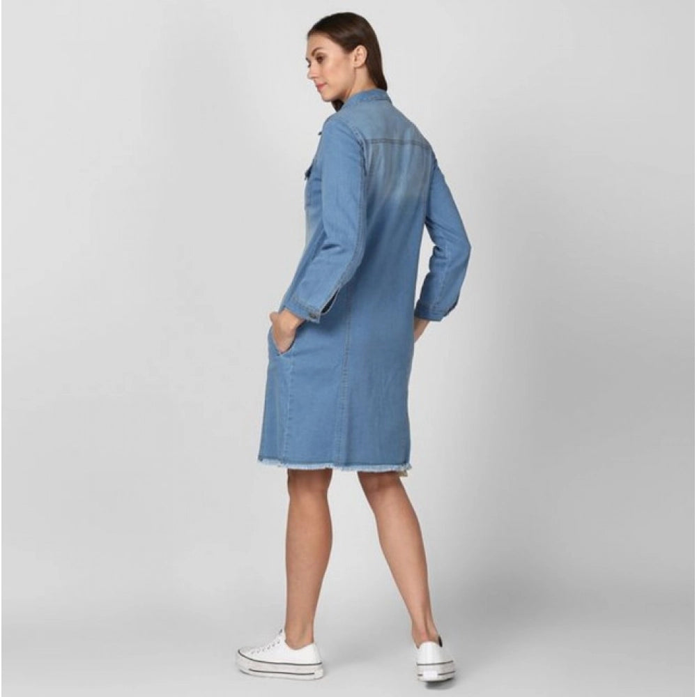 Snuggle Spot Women's Denim Washed Long Sleeves Jacket (Blue)