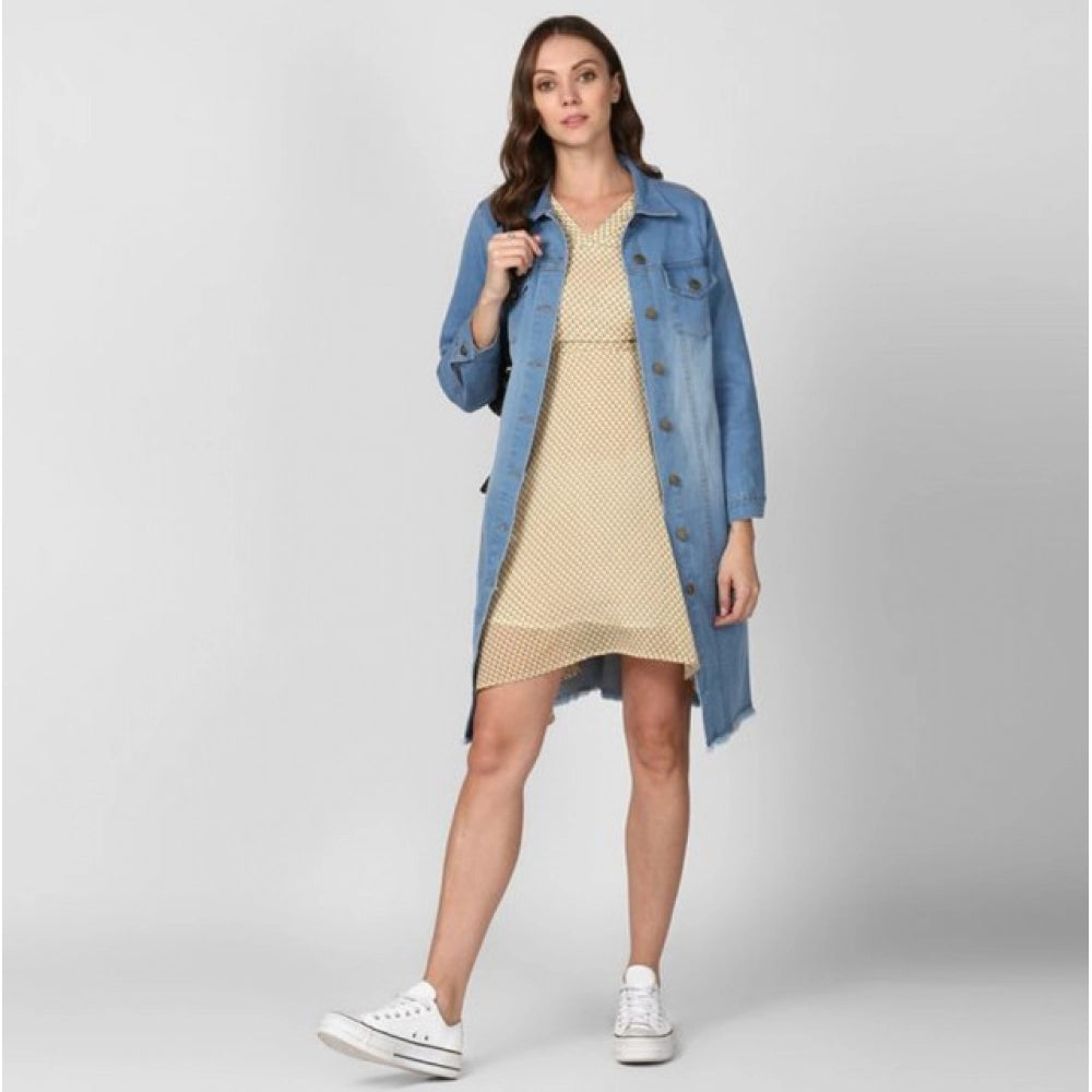 Snuggle Spot Women's Denim Washed Long Sleeves Jacket (Blue)