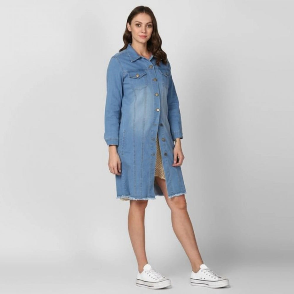 Snuggle Spot Women's Denim Washed Long Sleeves Jacket (Blue)