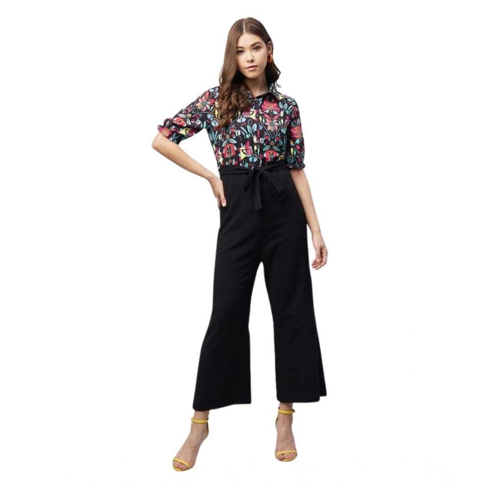 Snuggle Spot Women's Polyester Floral Short Sleeve Jumpsuit (Multicolor)