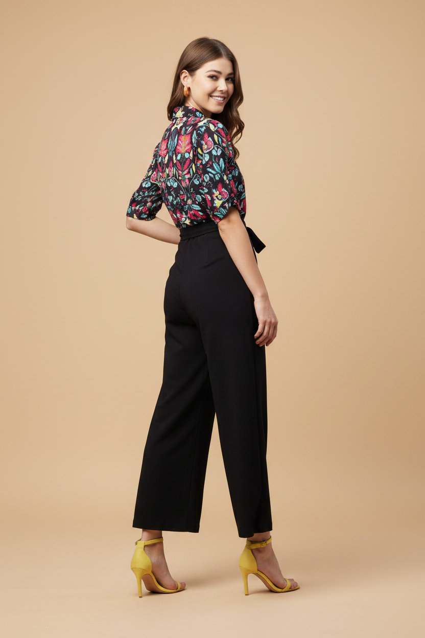 Snuggle Spot Women's Polyester Floral Short Sleeve Jumpsuit (Multicolor)