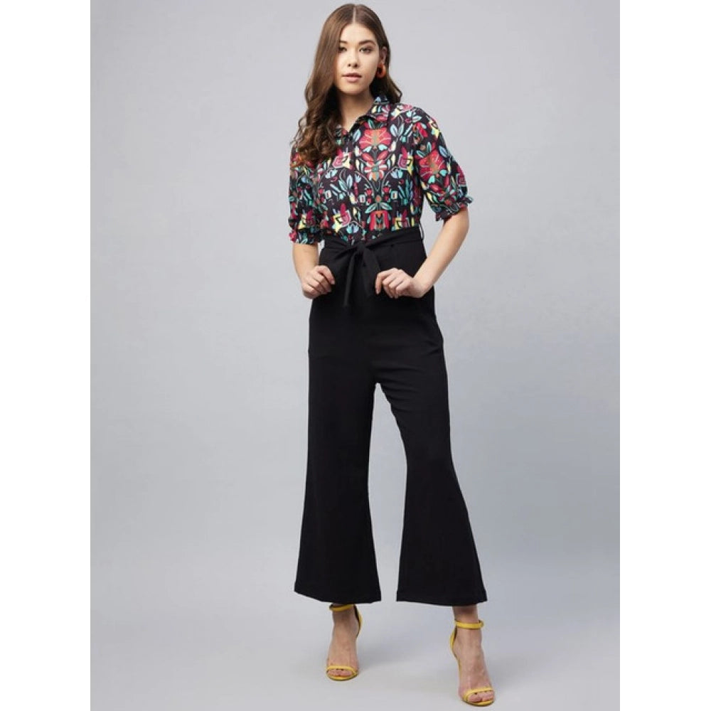 Snuggle Spot Women's Polyester Floral Short Sleeve Jumpsuit (Multicolor)