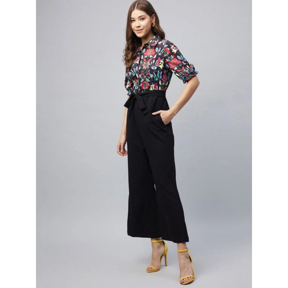 Snuggle Spot Women's Polyester Floral Short Sleeve Jumpsuit (Multicolor)