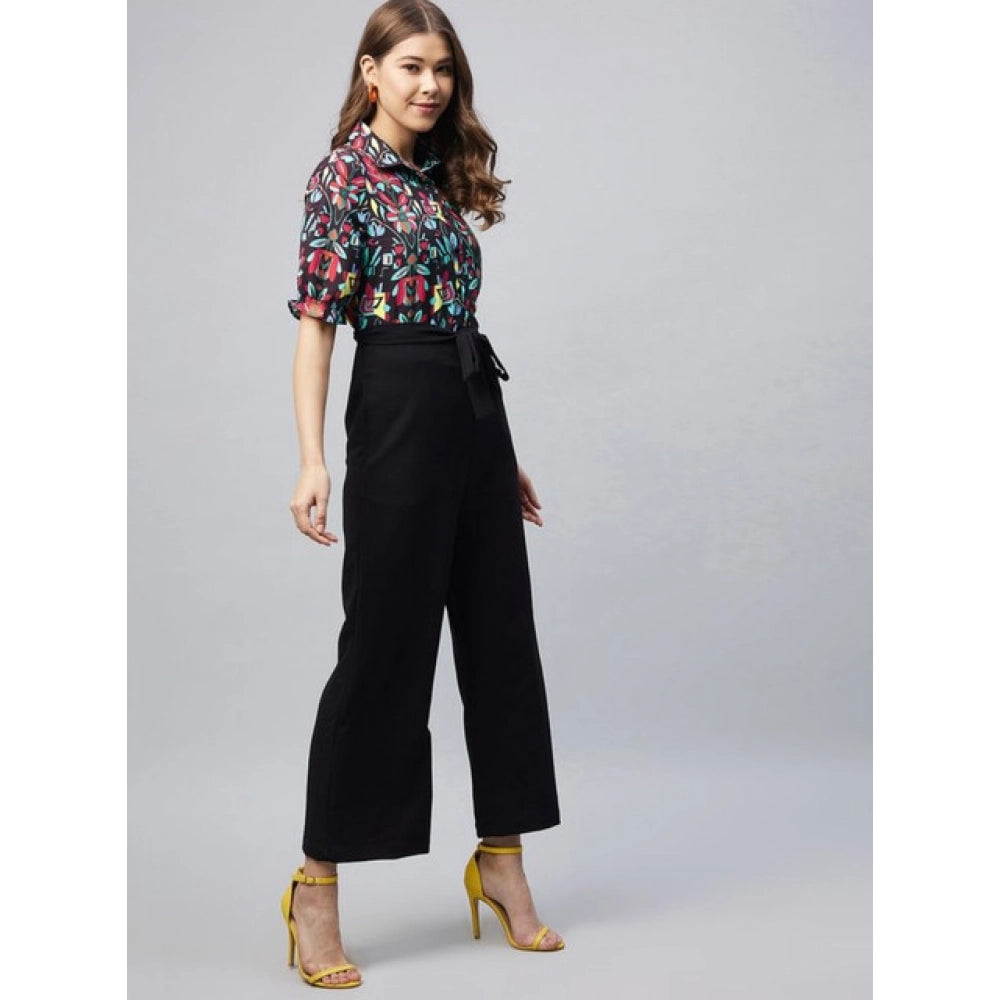 Snuggle Spot Women's Polyester Floral Short Sleeve Jumpsuit (Multicolor)