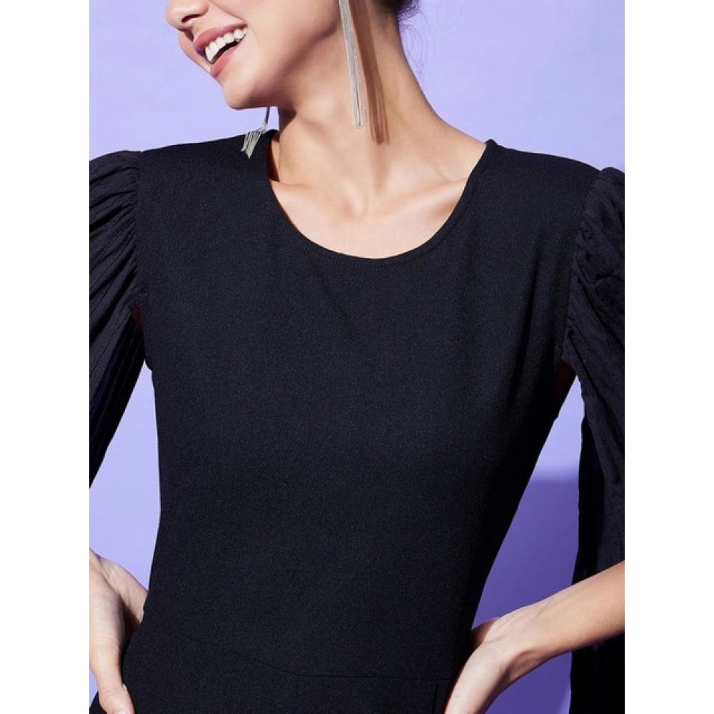 Snuggle Spot Women's Polyeter Solid Cape Sleeve Jumpsuit (Black)