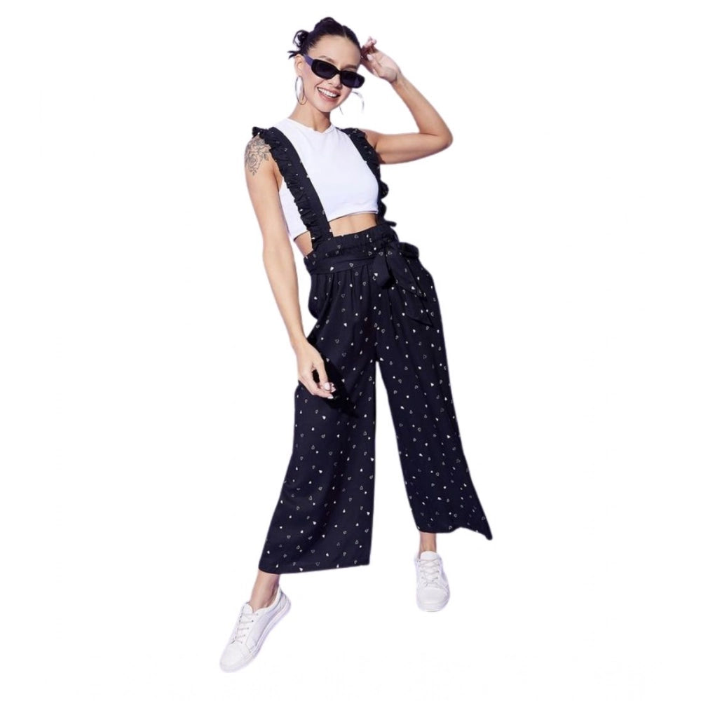 Snuggle Spot Women's Rayon Pinafore Shoulder Straps Jumpsuit (Black)