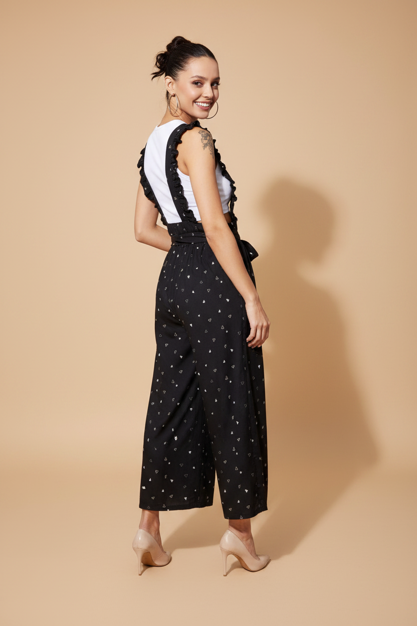 Snuggle Spot Women's Rayon Pinafore Shoulder Straps Jumpsuit (Black)