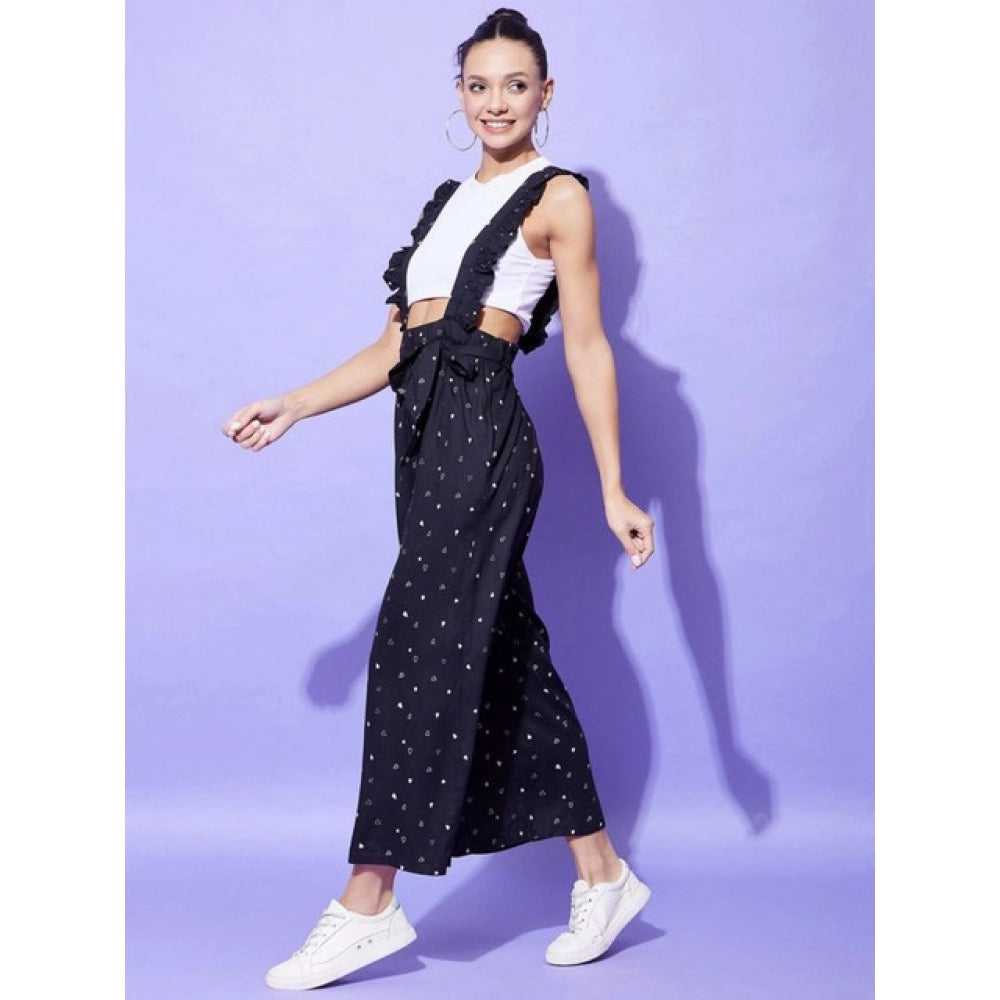 Snuggle Spot Women's Rayon Pinafore Shoulder Straps Jumpsuit (Black)