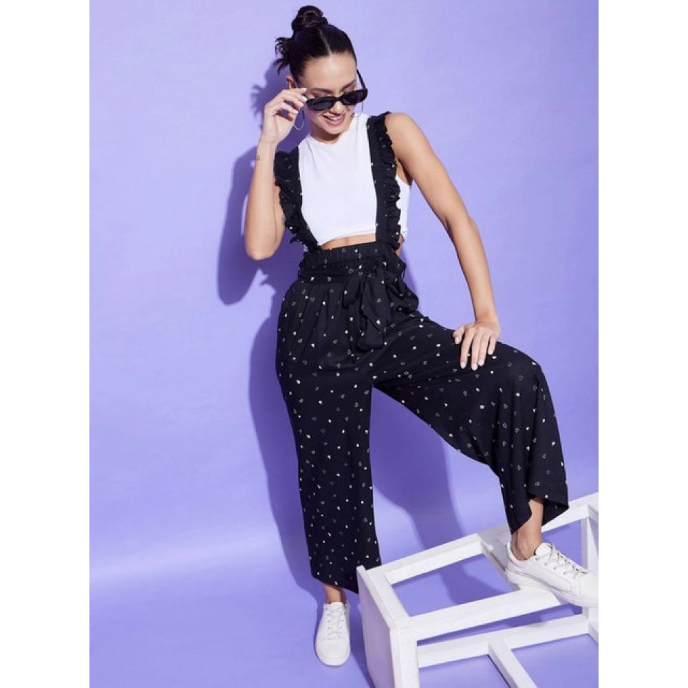 Snuggle Spot Women's Rayon Pinafore Shoulder Straps Jumpsuit (Black)