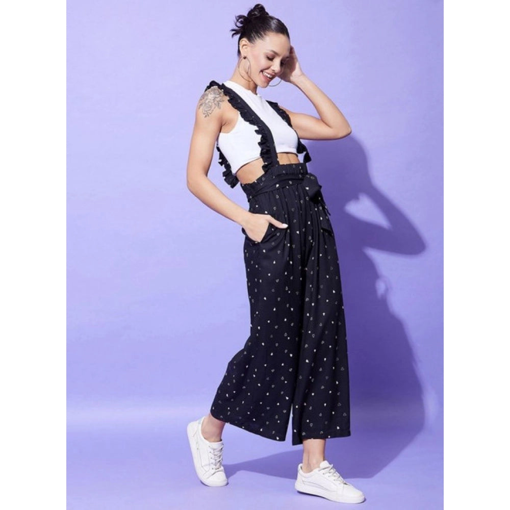 Snuggle Spot Women's Rayon Pinafore Shoulder Straps Jumpsuit (Black)