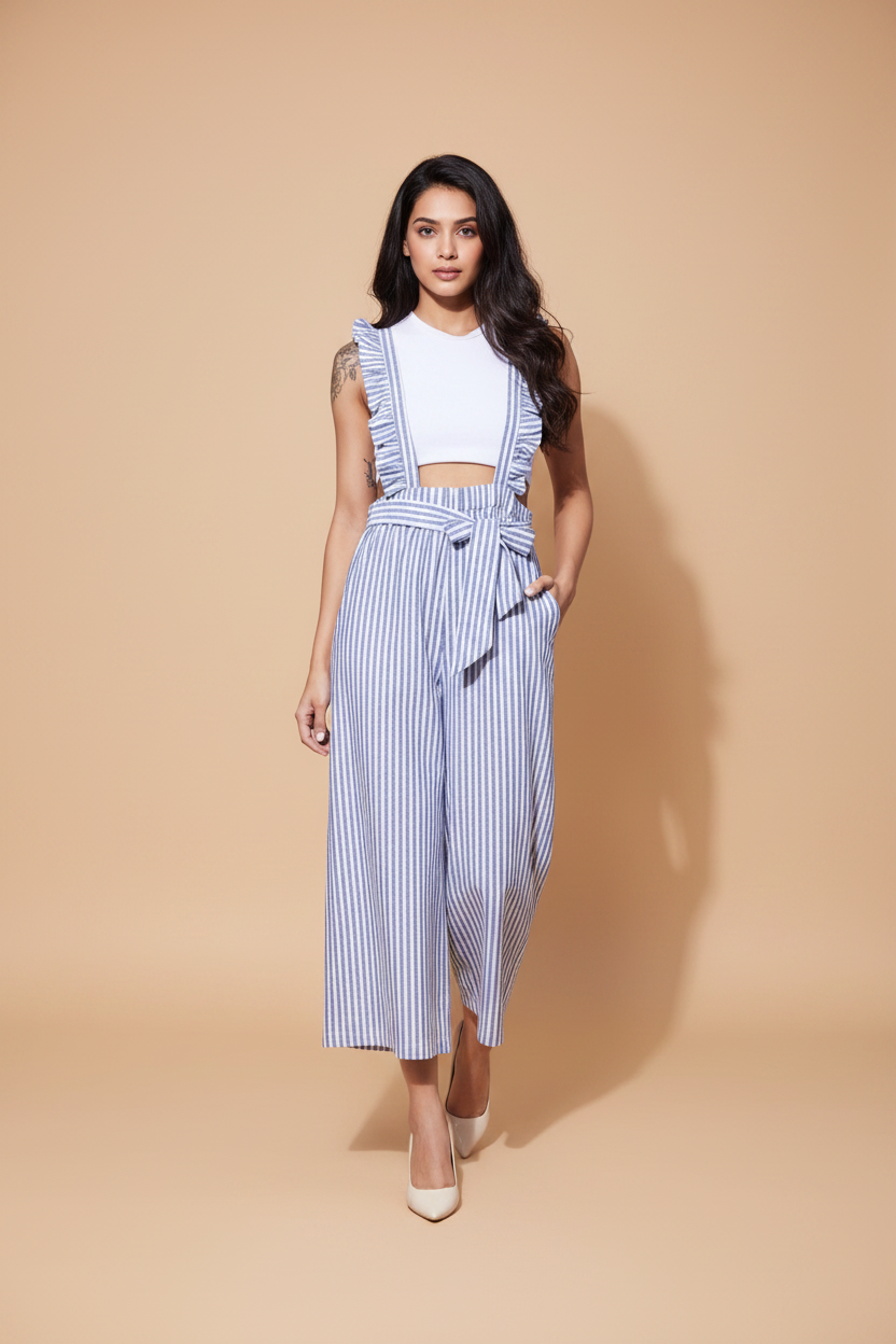 Snuggle Spot Women's Cotton Pinafore Shoulder Straps Jumpsuit (Light Blue)