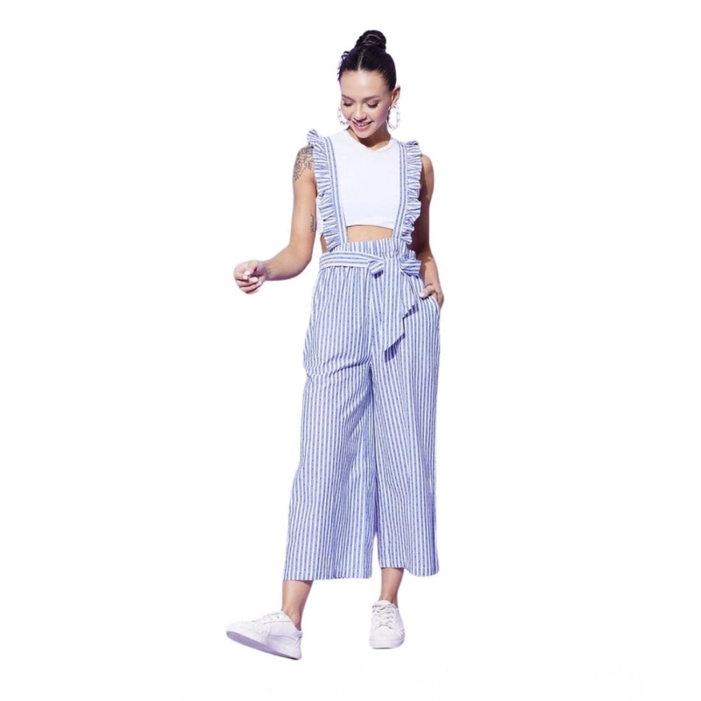 Snuggle Spot Women's Cotton Pinafore Shoulder Straps Jumpsuit (Light Blue)