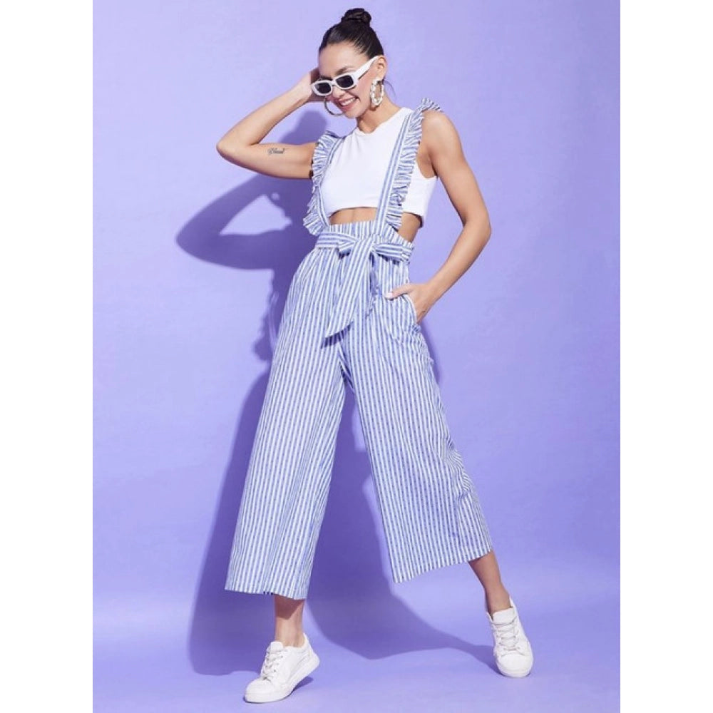 Snuggle Spot Women's Cotton Pinafore Shoulder Straps Jumpsuit (Light Blue)