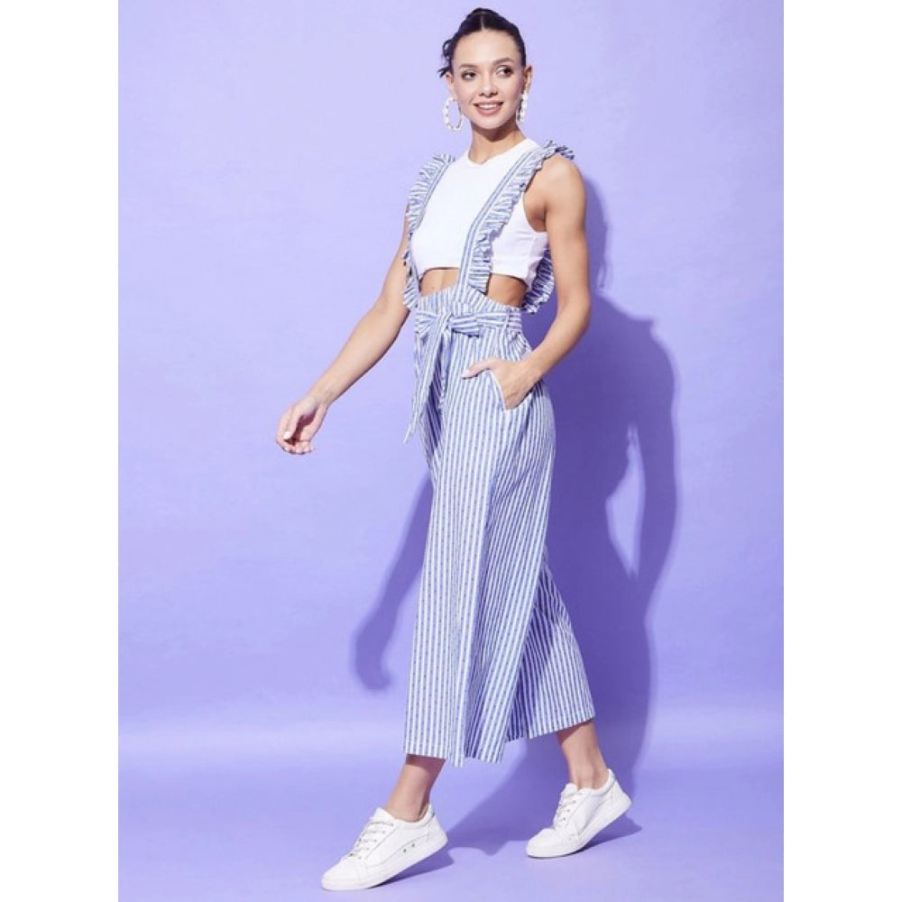 Snuggle Spot Women's Cotton Pinafore Shoulder Straps Jumpsuit (Light Blue)