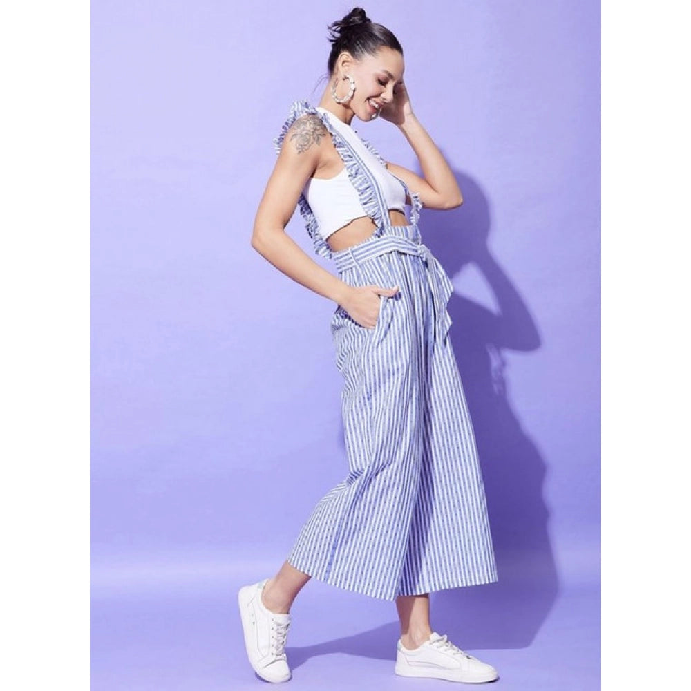 Snuggle Spot Women's Cotton Pinafore Shoulder Straps Jumpsuit (Light Blue)