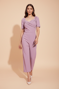 Snuggle Spot Women's Polyester Lycra Solid Puff Sleeve Jumpsuit (Lavender)