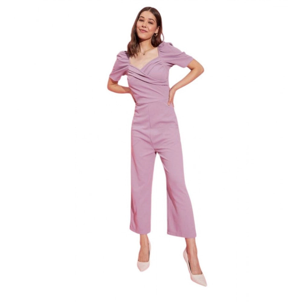 Snuggle Spot Women's Polyester Lycra Solid Puff Sleeve Jumpsuit (Lavender)