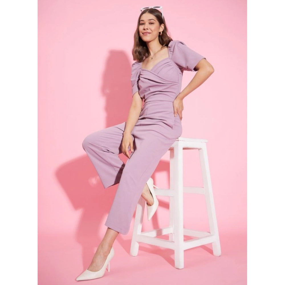 Snuggle Spot Women's Polyester Lycra Solid Puff Sleeve Jumpsuit (Lavender)