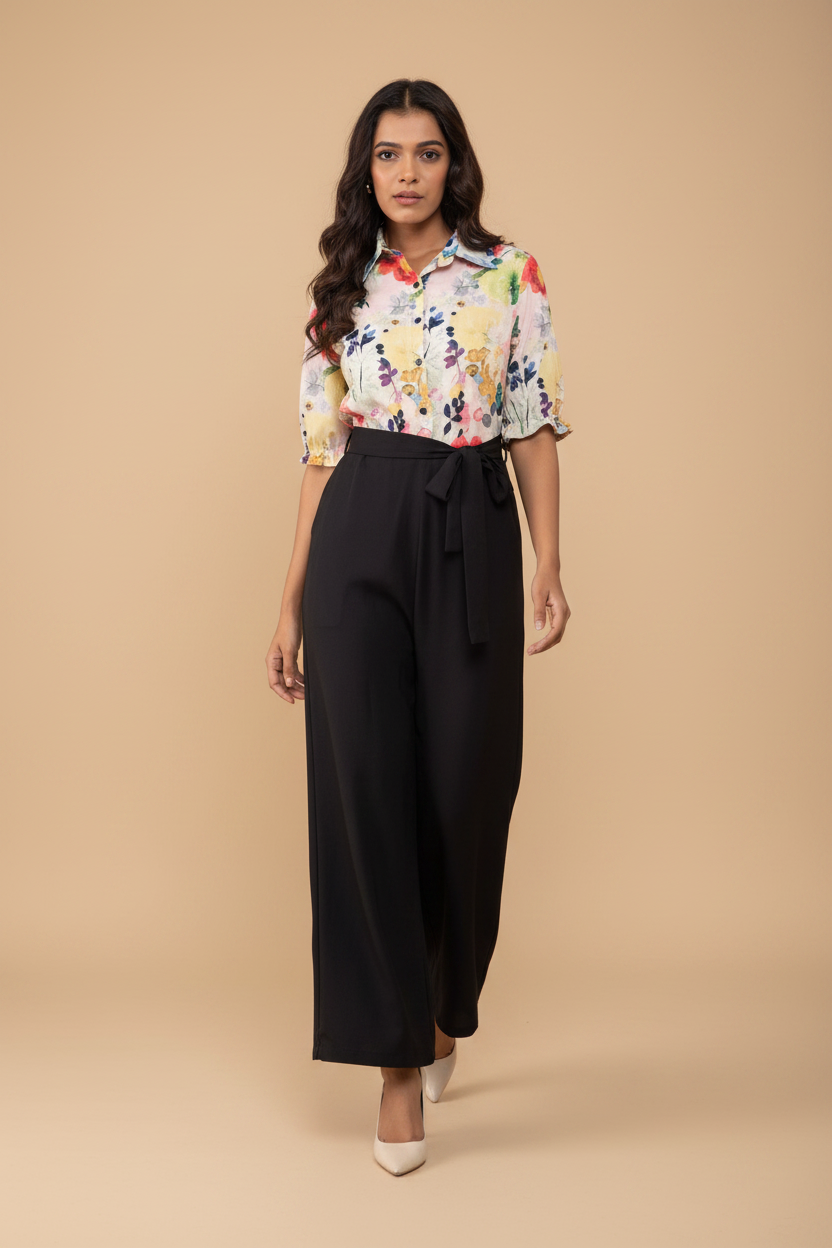 Snuggle Spot Women's Polyester Floral Half Sleeves Jumpsuit (Multicolor)