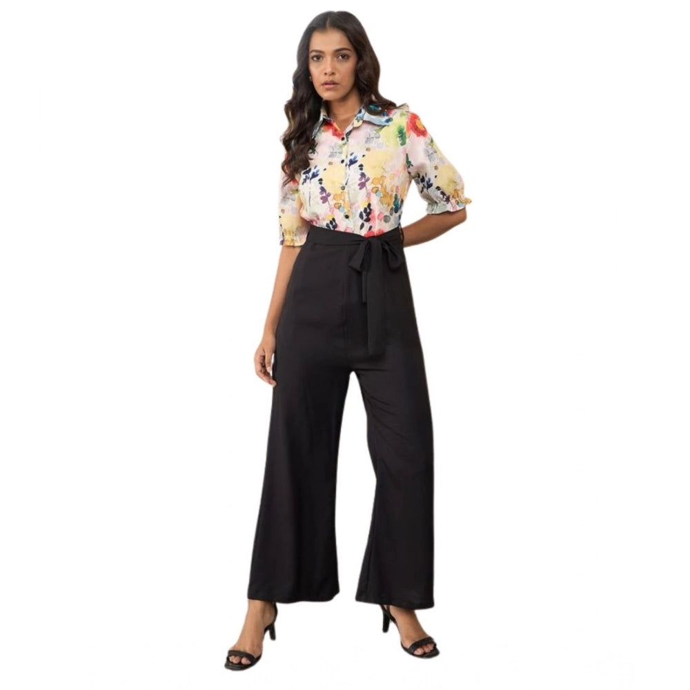 Snuggle Spot Women's Polyester Floral Half Sleeves Jumpsuit (Multicolor)