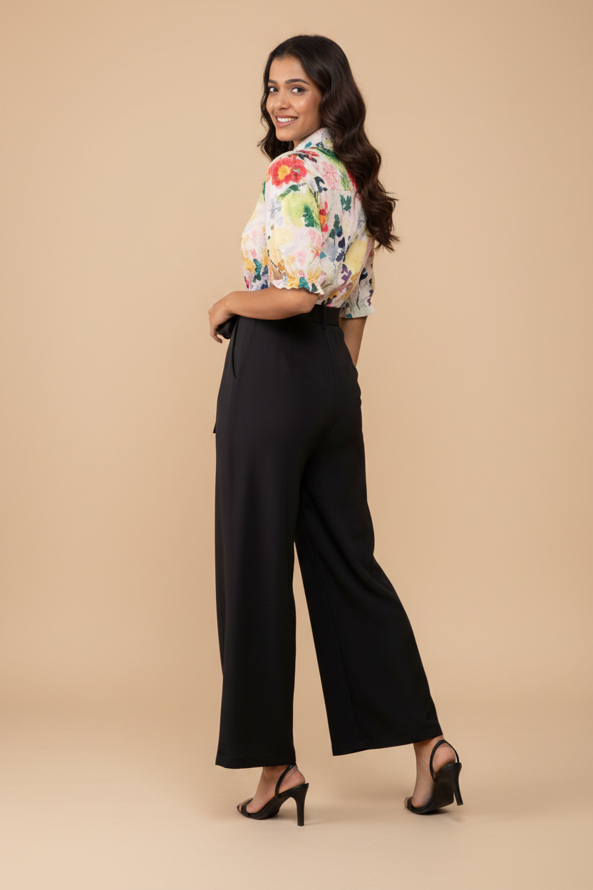 Snuggle Spot Women's Polyester Floral Half Sleeves Jumpsuit (Multicolor)