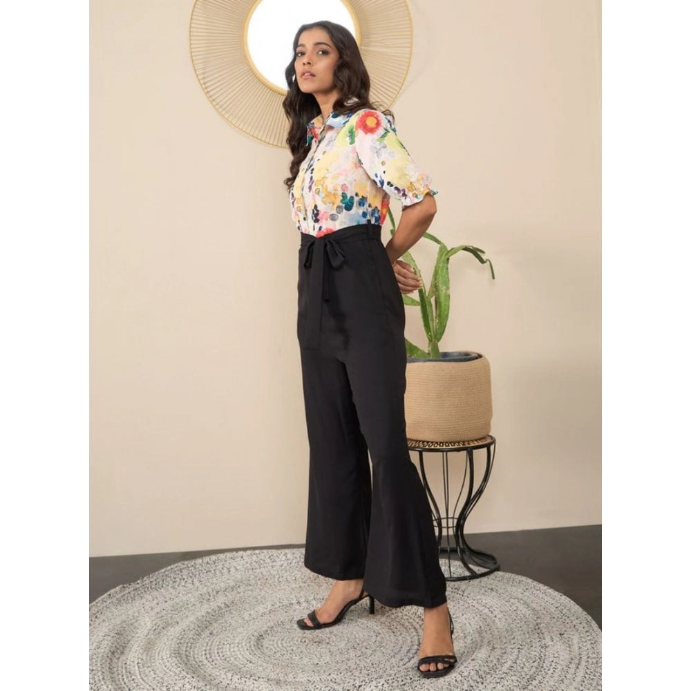 Snuggle Spot Women's Polyester Floral Half Sleeves Jumpsuit (Multicolor)