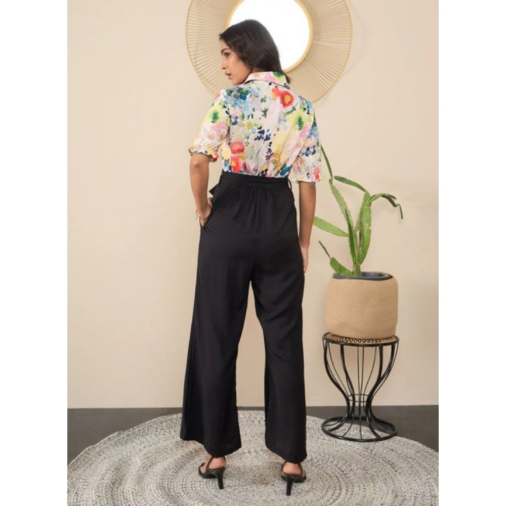 Snuggle Spot Women's Polyester Floral Half Sleeves Jumpsuit (Multicolor)
