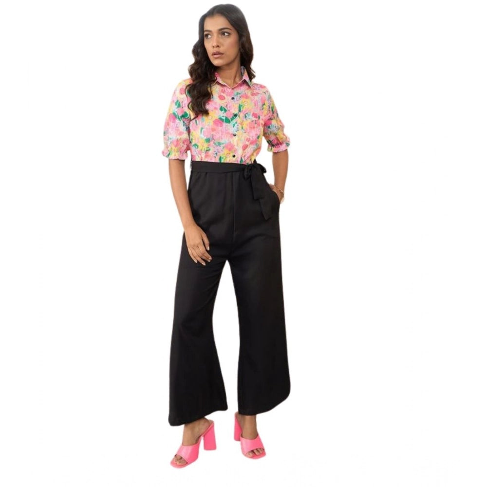 Snuggle Spot Women's Polyester Floral Half Sleeves Jumpsuit (Multicolor)