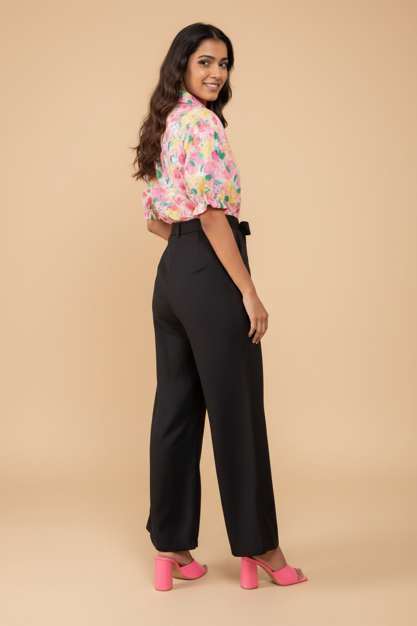 Snuggle Spot Women's Polyester Floral Half Sleeves Jumpsuit (Multicolor)