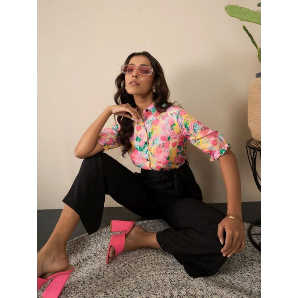 Snuggle Spot Women's Polyester Floral Half Sleeves Jumpsuit (Multicolor)
