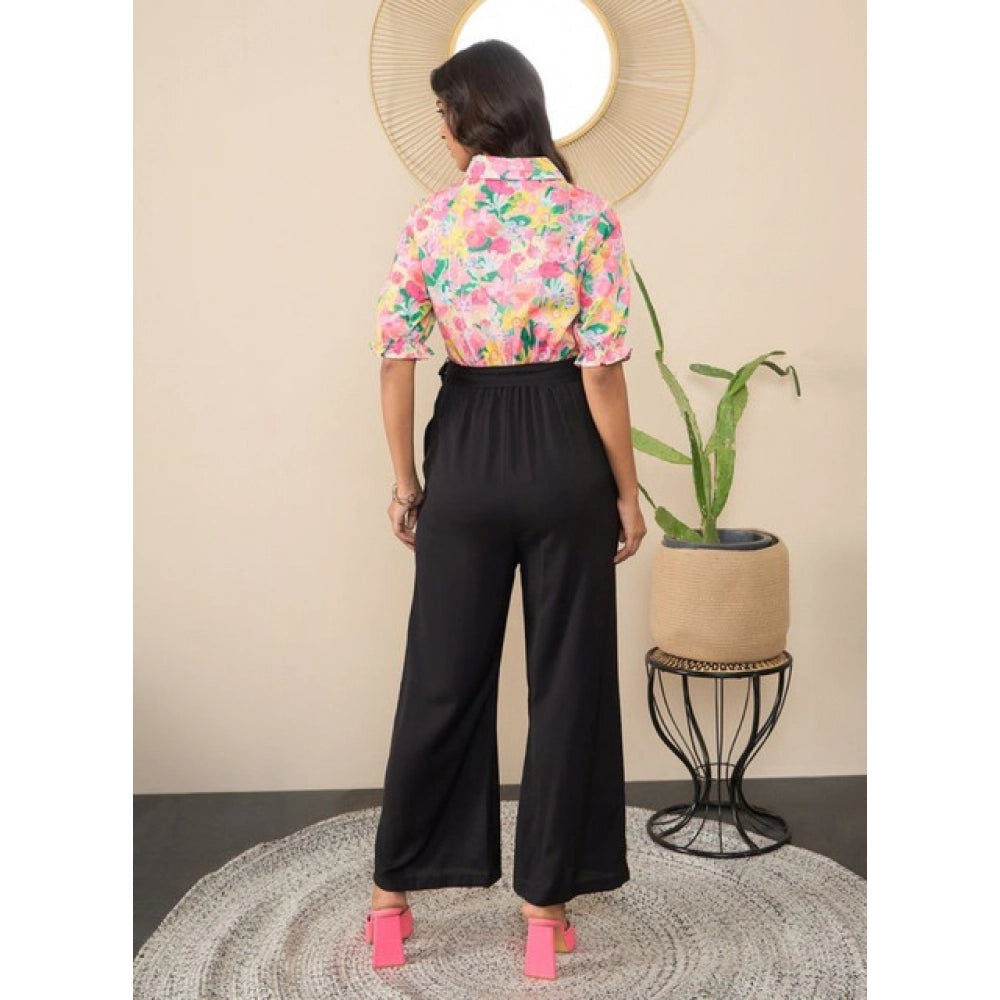 Snuggle Spot Women's Polyester Floral Half Sleeves Jumpsuit (Multicolor)