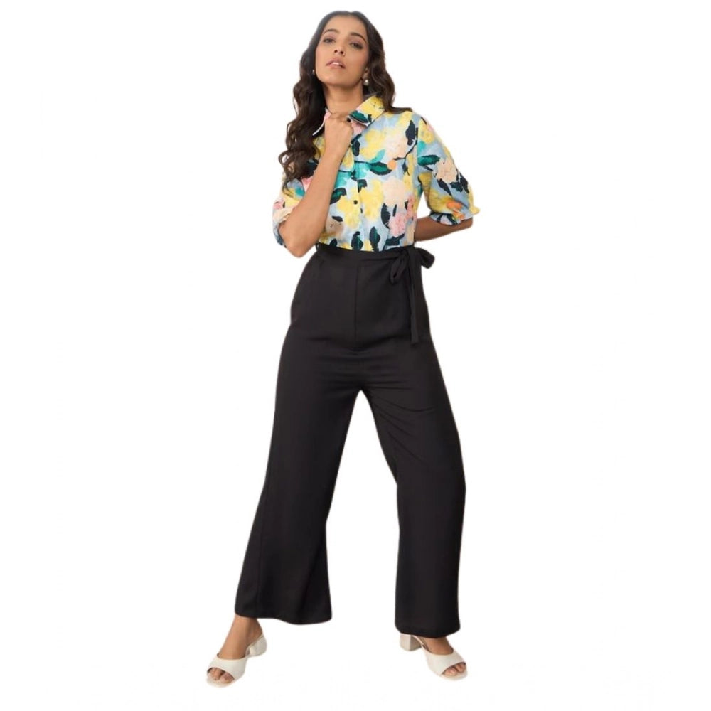 Snuggle Spot Women's Polyester Floral Half Sleeves Jumpsuit (Multicolor)