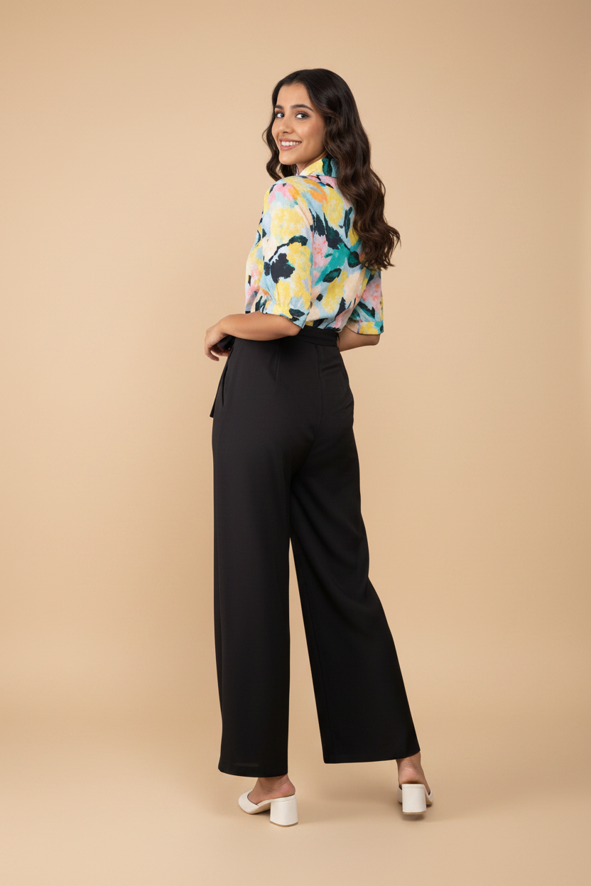 Snuggle Spot Women's Polyester Floral Half Sleeves Jumpsuit (Multicolor)